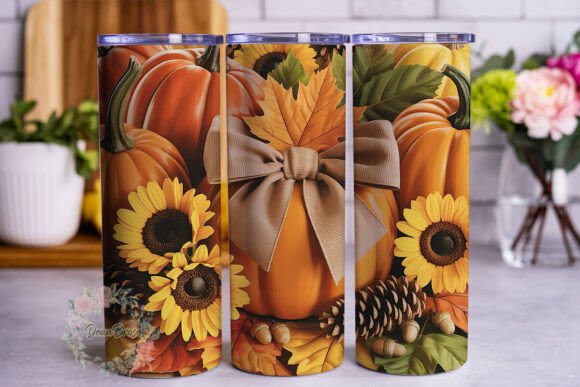 Autumn Harvest Pumpkins Sunflowers PNG for Tumbler Wraps