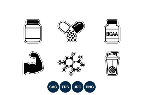 Bcaa Bottle Capsule Muscle Icon Set