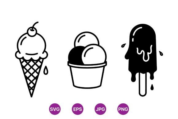 Black and White Ice Cream Icons