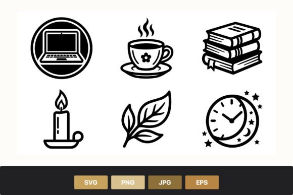 Black and White Laptop Coffee Books: Graphics for Creative Projects