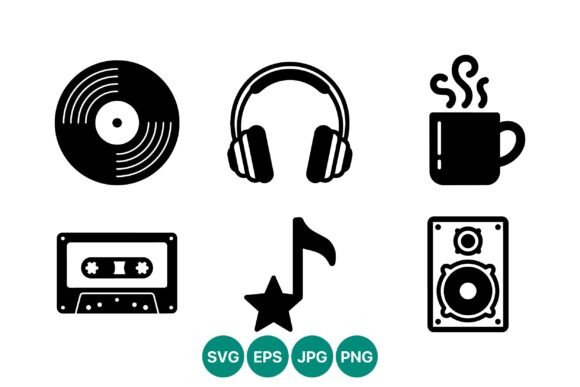Black and White Music Icons: Graphics & Illustrations