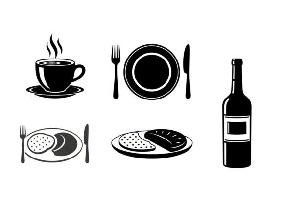 Black and White Table Setting with Food: Graphics for Local Business Branding