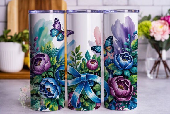 Blue Purple Floral Butterfly 20oz Wrap Graphics