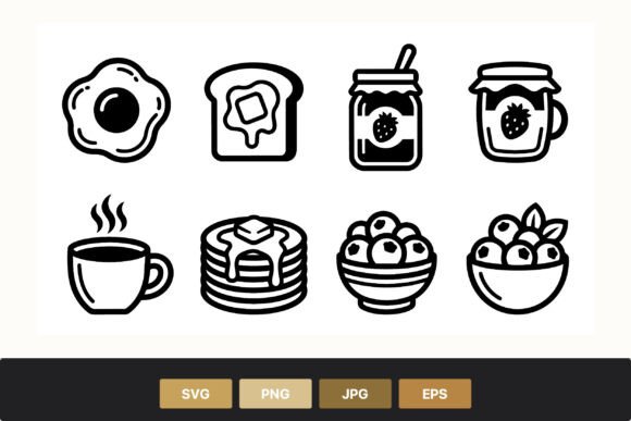 Breakfast Food Icons Line Art Graphics