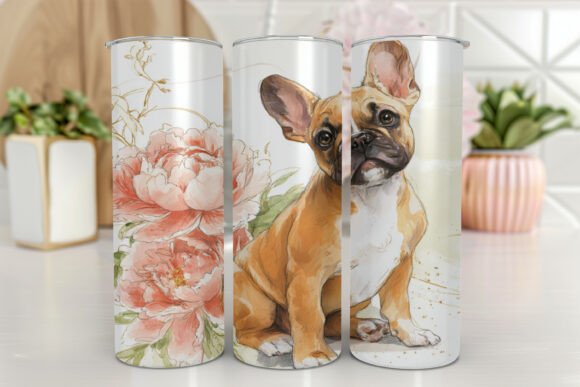 Bulldog Puppy Watercolor Flowers Graphics
