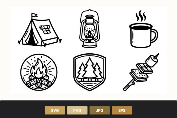 Camping Icons Black White Set