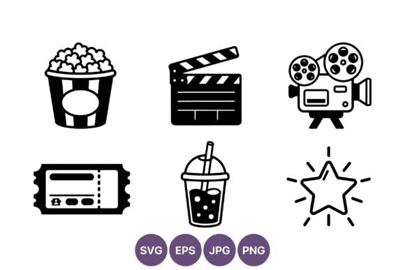 Cinema Icons Popcorn Ticket Clapperboard Graphics