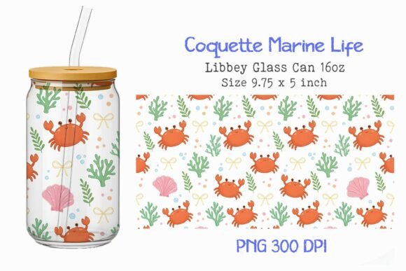 Coquette Marine Life 16oz Glass Can Wrap