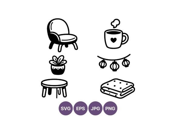 Cozy Chair Coffee Plant Line Art Icons Graphics & Illustrations