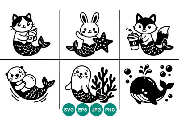 Cute Animal Mermaid Vector Art: Graphics & Illustrations