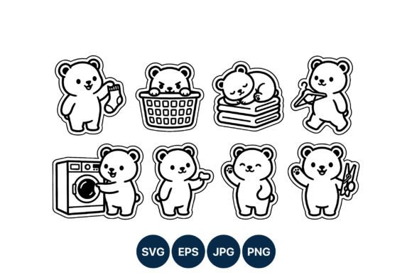 Cute Bear House Chores Vector Art