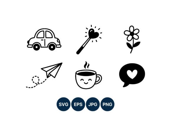 Cute Black White Car Wand Flower Icons