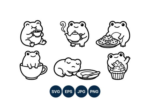Cute Cartoon Frogs Drinking Tea and Graphics