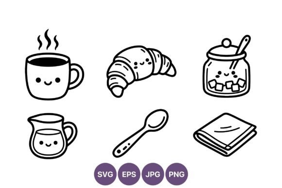 Cute Coffee Croissant Honey Line Art: Graphics & Illustrations Review