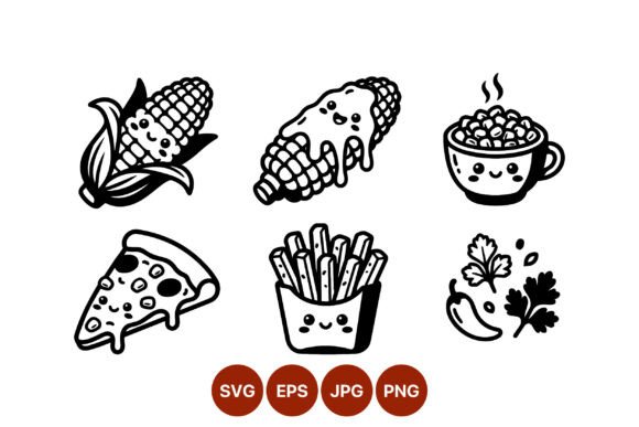 Cute Happy Food Icons Vector Art: Graphics for Wholesome Design