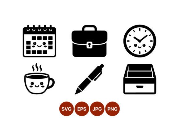 Cute Kawaii Calendar Briefcase Clock Graphics
