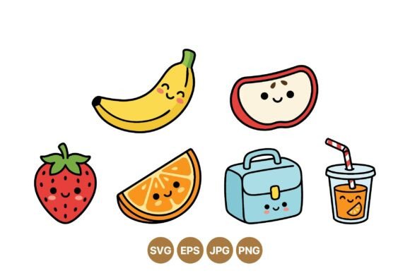 Cute Kawaii Fruit Cartoon Clipart: Graphics for Playful Branding