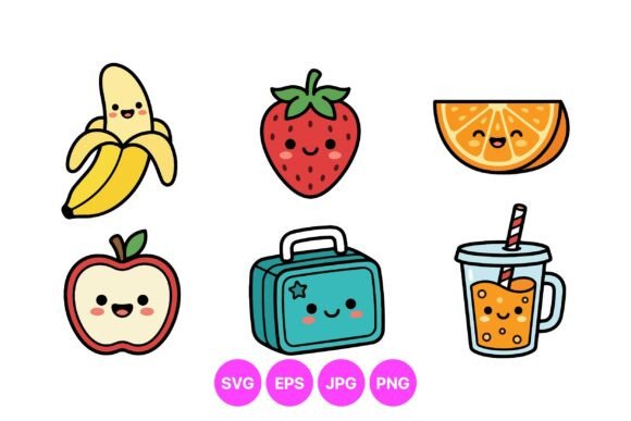 Cute Kawaii Fruit Clipart Set: Graphics for Playful Design