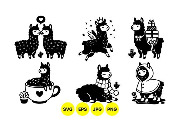 Cute Llama Cartoon Clipart Set: Graphics & Illustrations