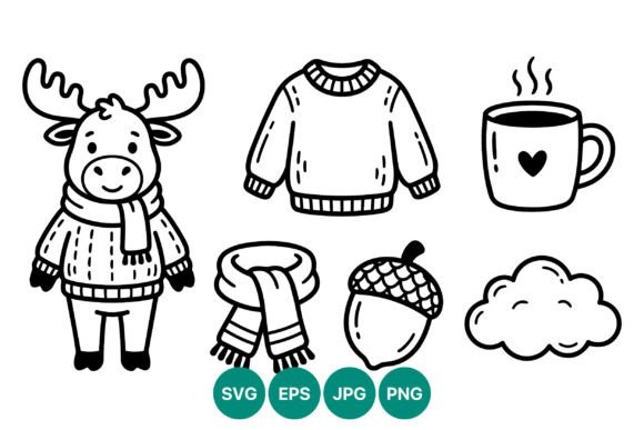 Cute Moose Sweater Coffee Autumn Icons Graphics & Illustrations
