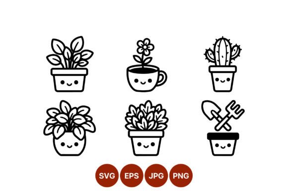 Cute Smiling Plant Pots Vector: Graphics & Illustrations for Branding