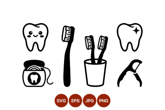 Dental Icons Black and White Vector Set