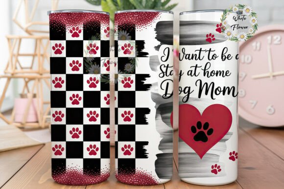 Dog Mom Glitter Checkerboard 20oz Wrap Graphics