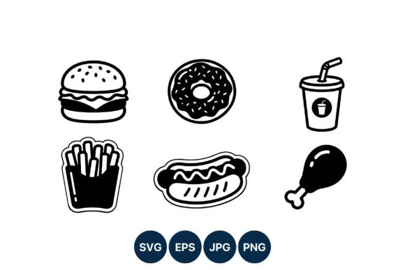 Fast Food Icons Black and White Vector