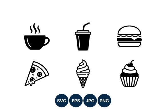 Fast Food Icons Black White Vector: Graphics for Real Projects