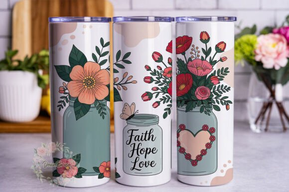 Floral Jar Faith Hope Love 20oz Wrap Graphics