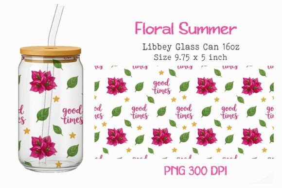Floral Summer Glass Can Wrap Graphics & Crafts