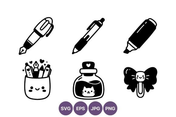 Kawaii Stationery Pen Pencil Marker: Graphics & Illustrations