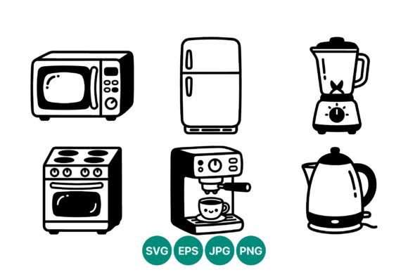 Kitchen Appliance Line Art Set: Graphics & Illustrations