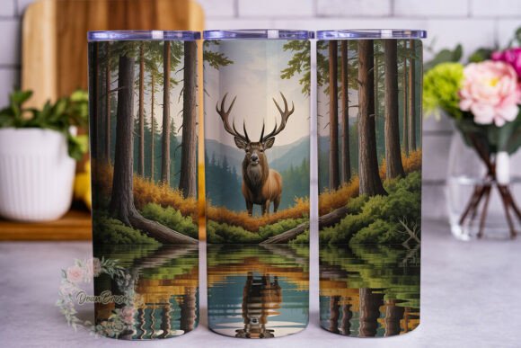 Majestic Deer Forest Reflection Graphics & Tumbler Wraps