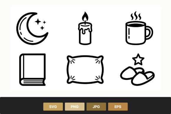 Moon Stars Candle Coffee Book Icon Set