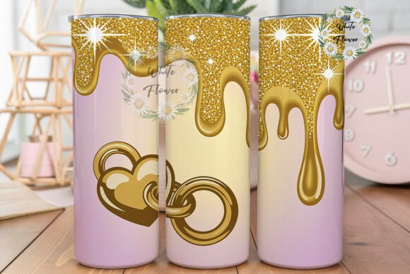 Pink Gold Glitter Drip Charm 20oz Wrap Graphics