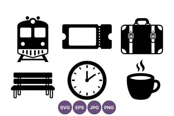 Travel Icons Black Suitcase Ticket Train Graphics Review
