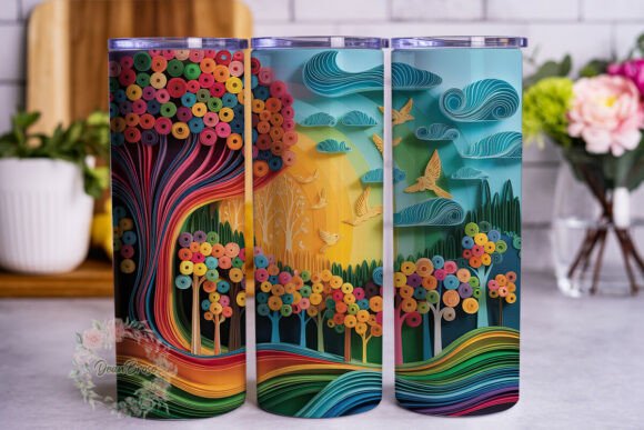 Vibrant Quilling Forest Design Tumbler Wraps Graphics