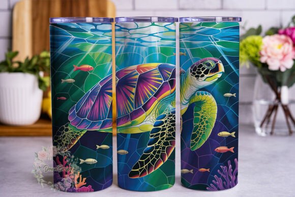 Vibrant Sea Turtle Ocean Art Skinny PNG for Tumbler Wraps Graphics