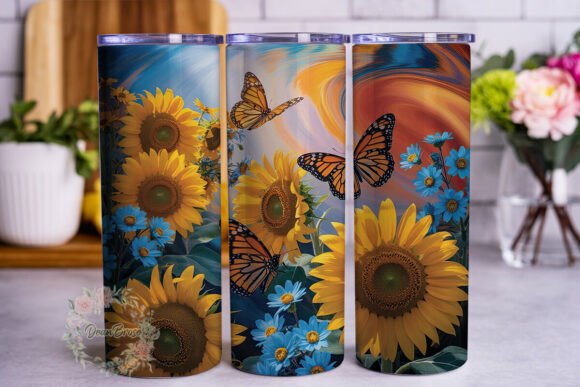 Vibrant Sunflower Butterfly Wrap Graphics for Tumbler Wraps