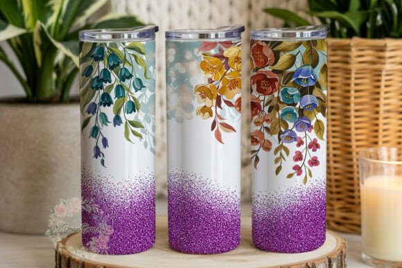 Watercolor Glitter Floral 20oz Wrap